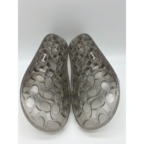 Coach Ulyssa Logo Transparent Slides Silver Glitter Jelly Slides Size 10B NEW - Picture 4 of 12